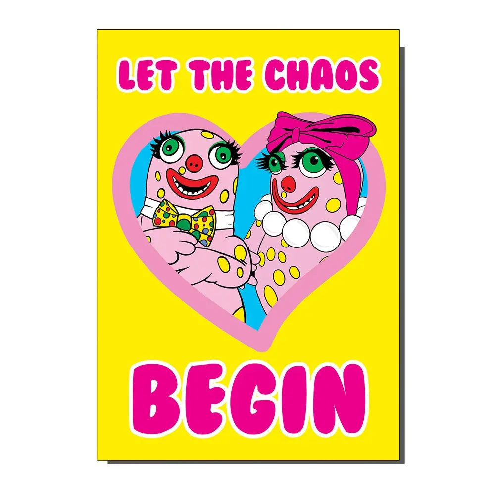 Let the Chaos Begin pink spotty monster inspired card