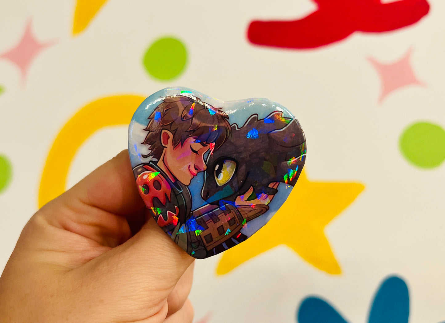 Hiccup & toothless besties glitter heart pin badge