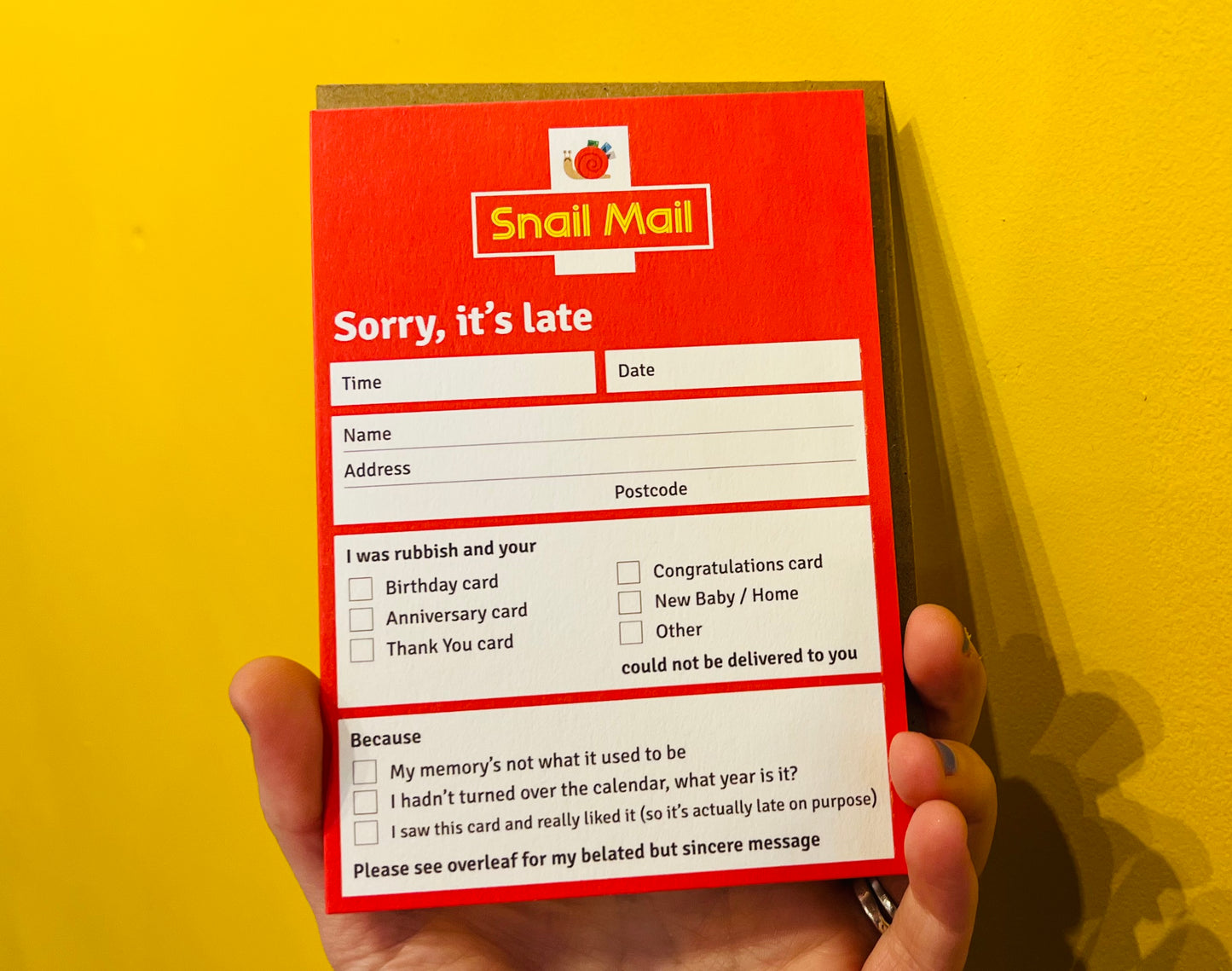 Snail Mail Sorry, It's Late Card