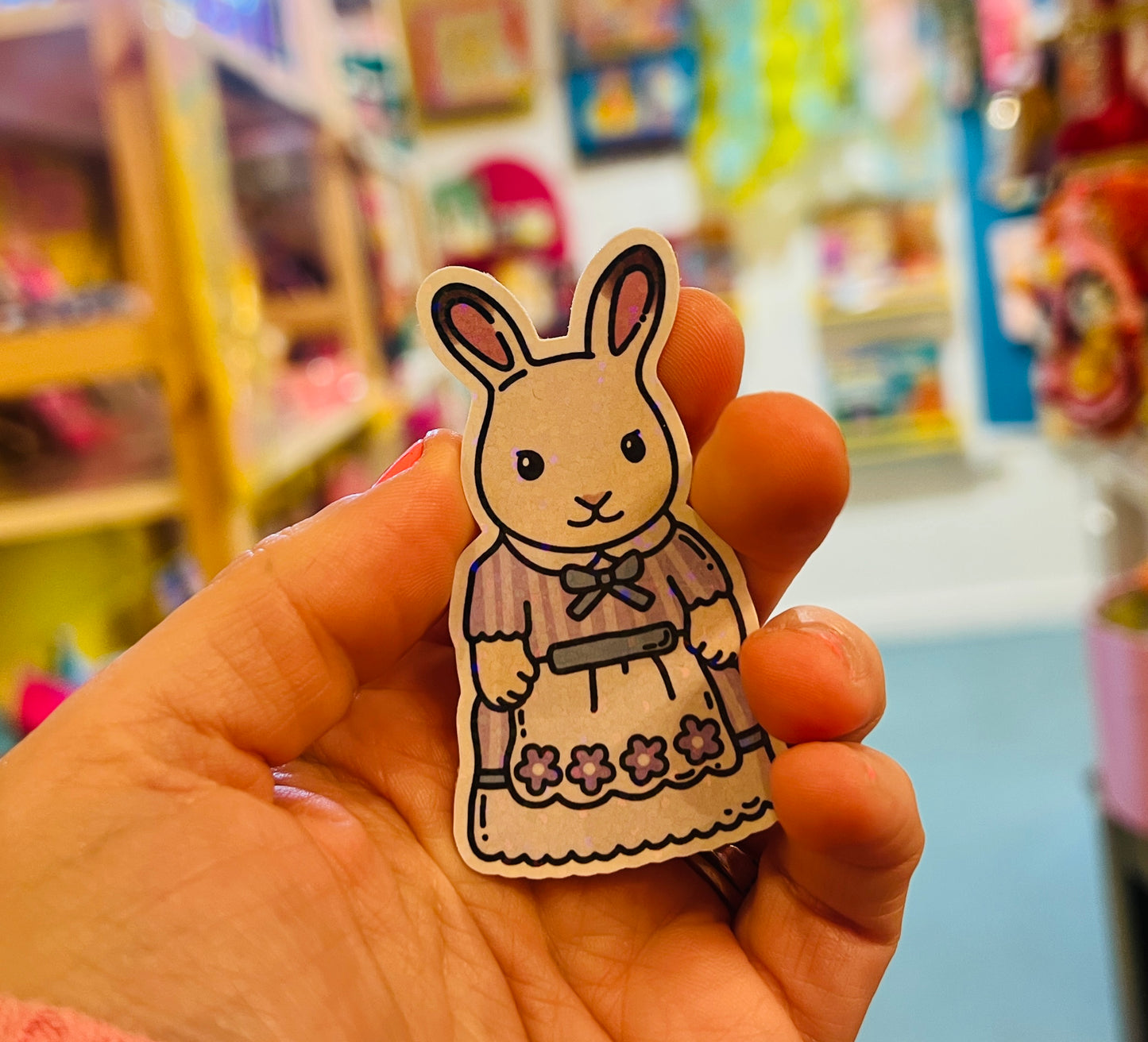 Blue Trinket Rabbit Glossy Laptop Sticker