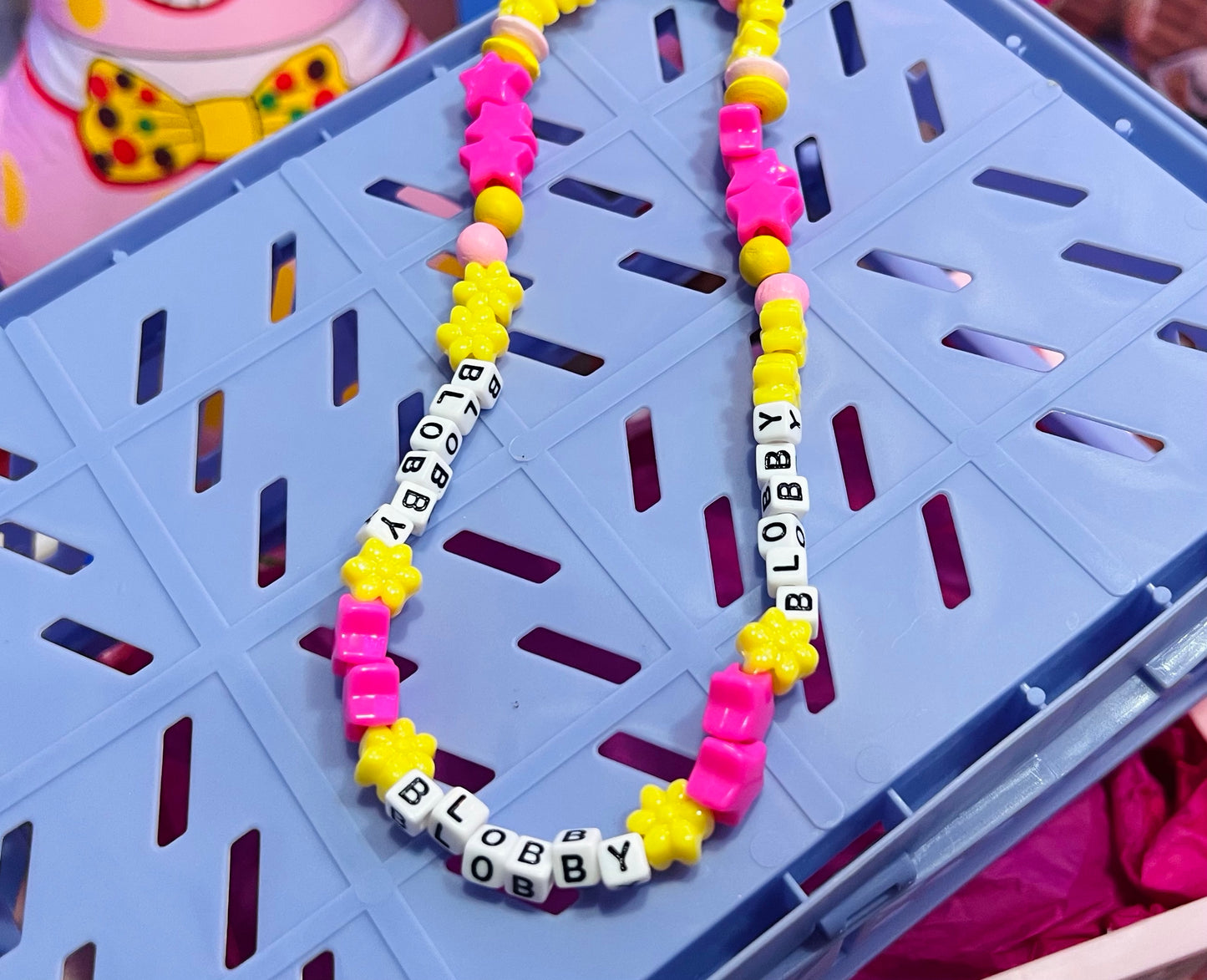 Mr Blobby inspired pony bead necklace