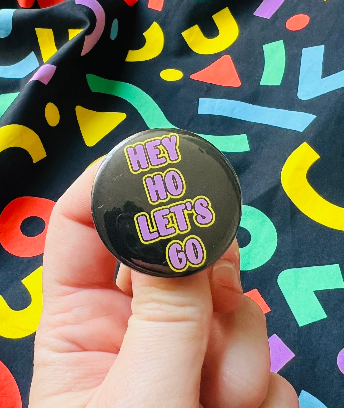 Hey Ho Lets Go Ramones punk button inspired Badge