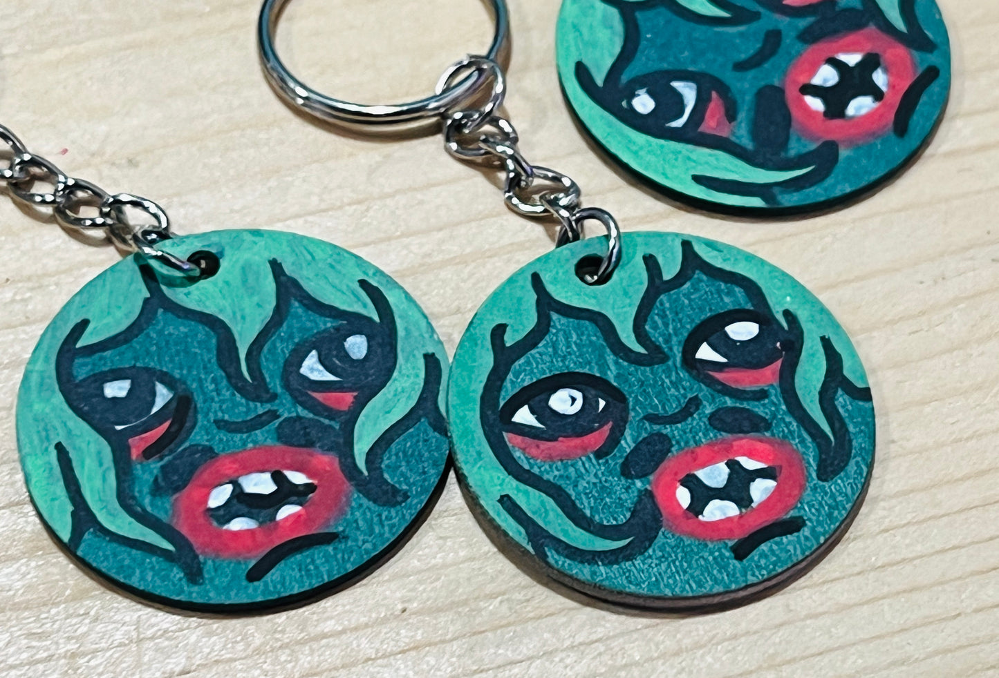 Hand painted Old Gregg inspired wooden 4cm keyring