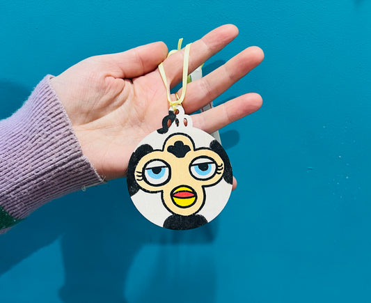 Hand painted Furby inspired wooden bauble