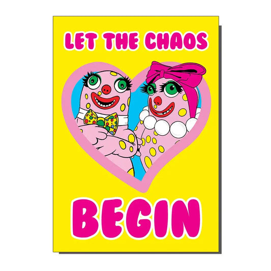 Let the Chaos Begin pink spotty monster inspired card