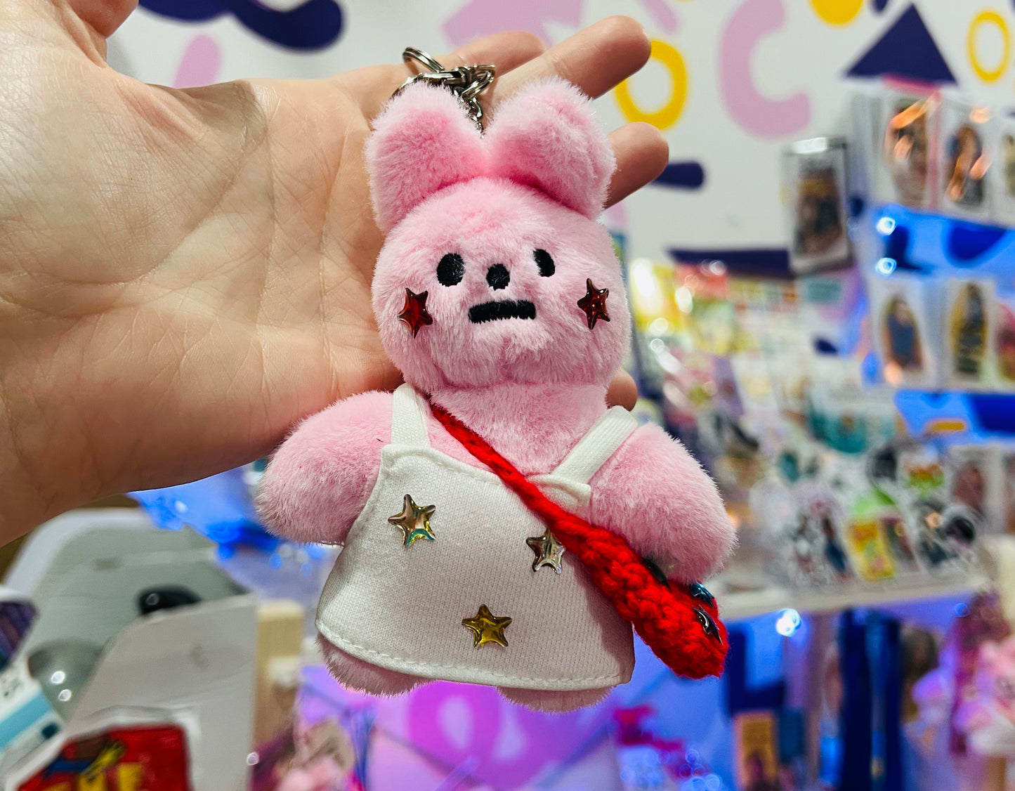 Pink rabbit plushie keyring - comes with stickers!