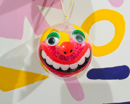 Giant hand painted Mr Blobby inspired Pom Pom bauble