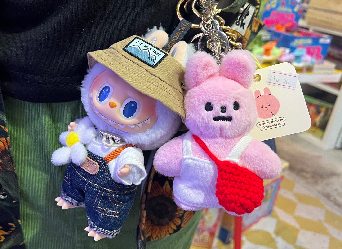 Pink rabbit plushie keyring - comes with stickers!