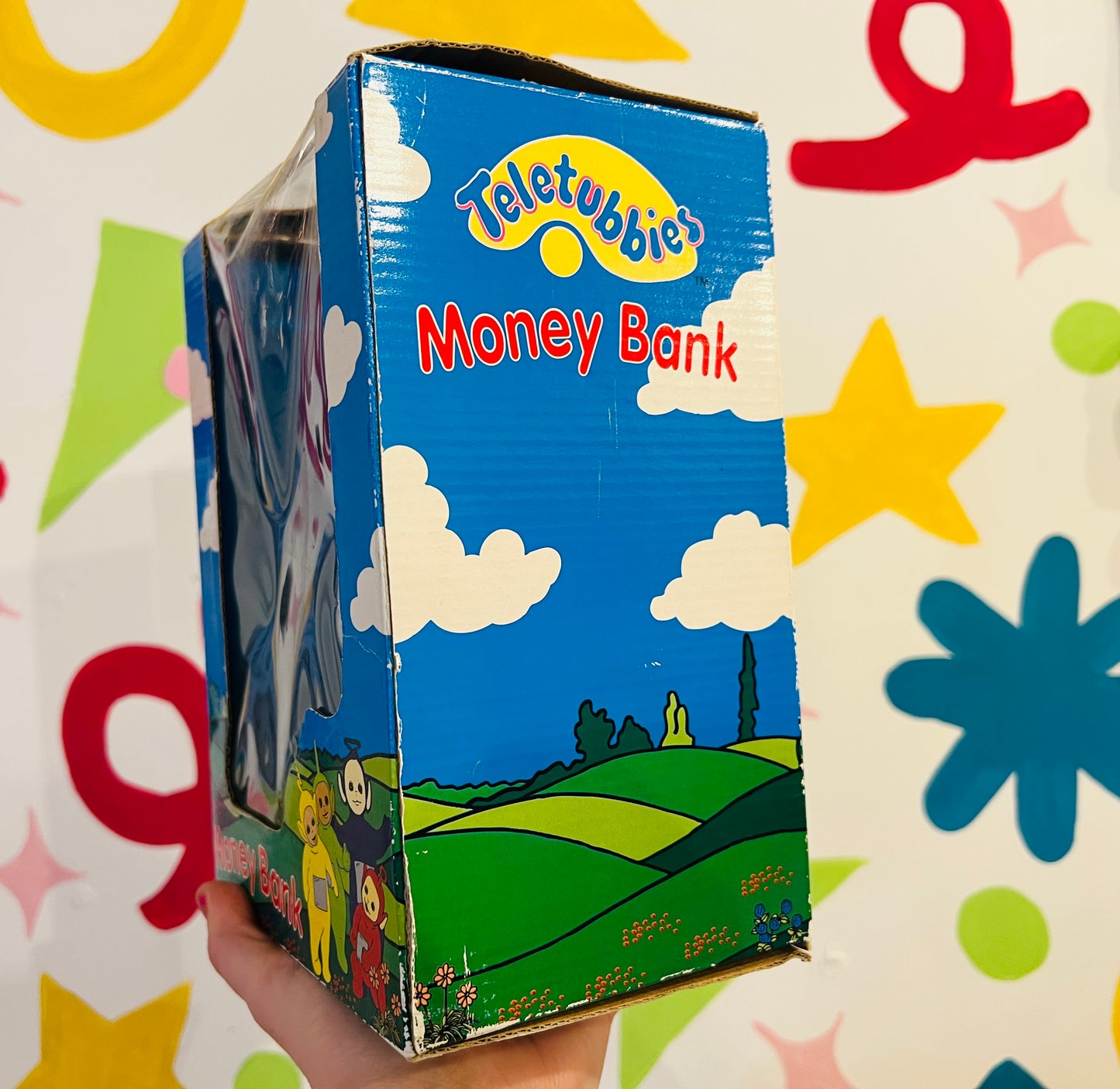 1996 Teletubbies money box with packaging (missing stopper)