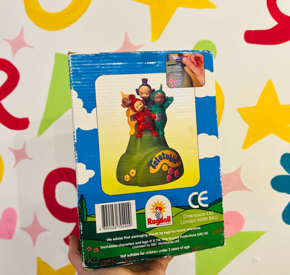 1996 Teletubbies money box with packaging (missing stopper)