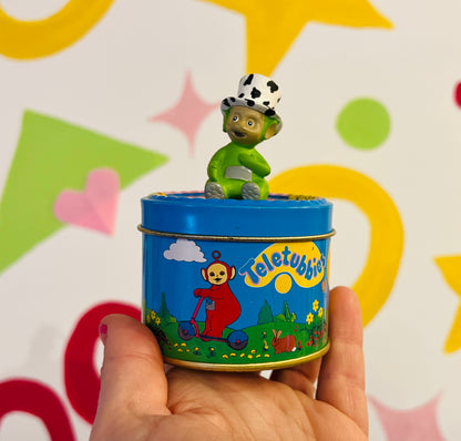 1996 Dipsy Teletubby sweet tin with lid (no sweets)