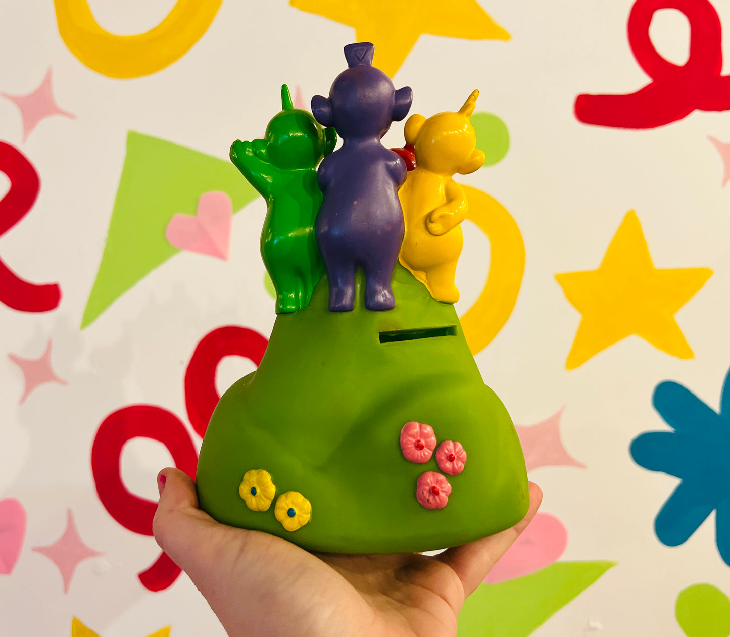 1996 Teletubbies money box with packaging (missing stopper)