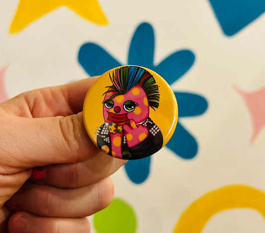 Punk Mr Blobby inspired Badge