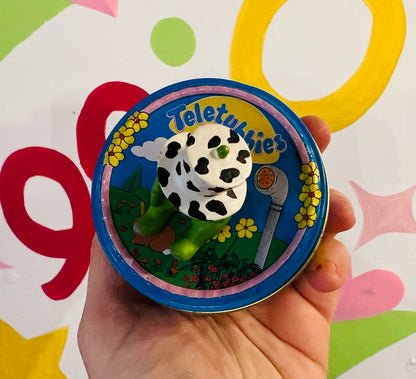 1996 Dipsy Teletubby sweet tin with lid (no sweets)