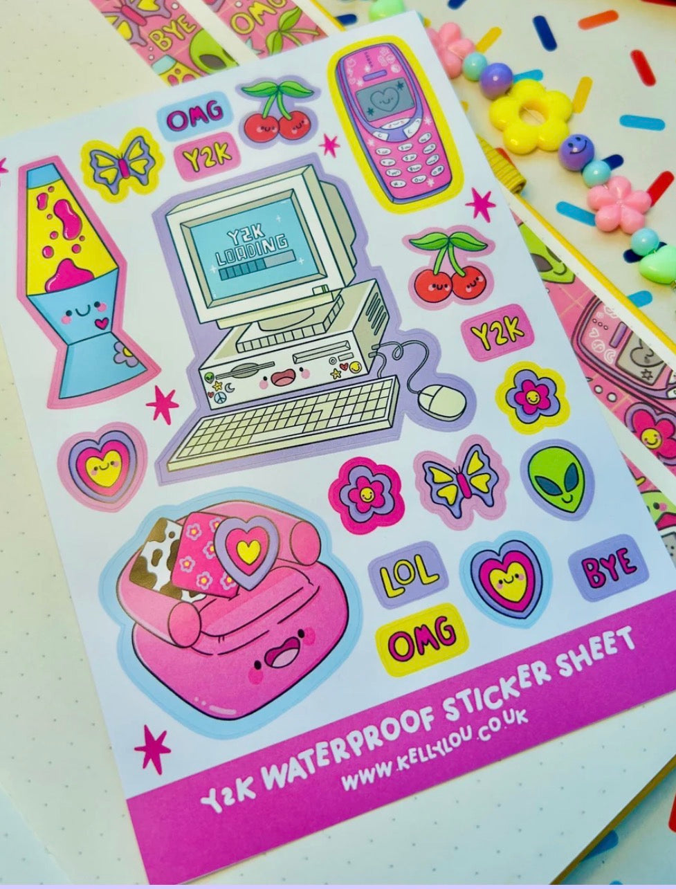 Y2K Nostalgia Inspired A6 Vinyl Sticker Sheet