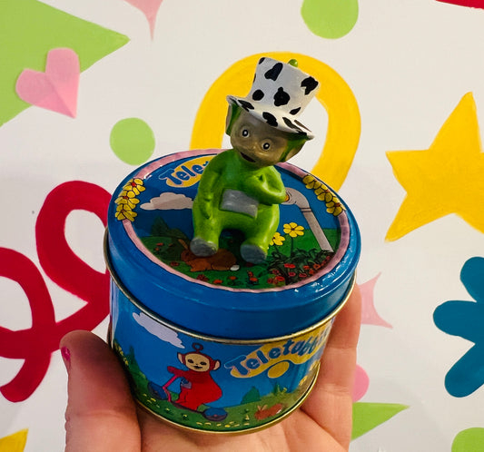 1996 Dipsy Teletubby sweet tin with lid (no sweets)