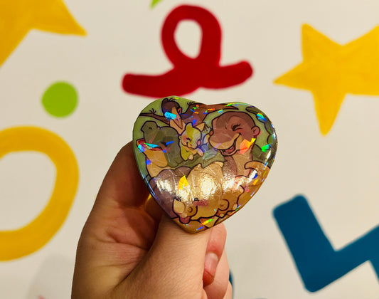 Dino besties glitter heart pin badge