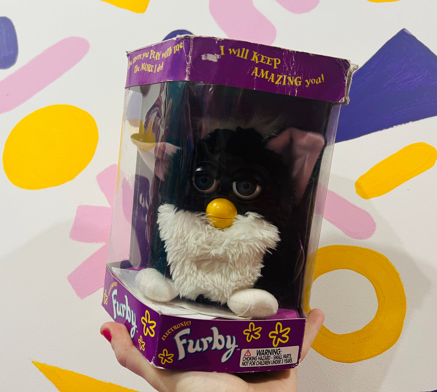 Vintage 1998 black & white Furby with packaging