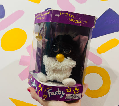 Vintage 1998 black & white Furby with packaging