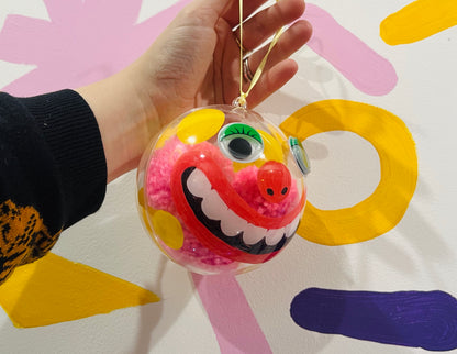 Giant hand painted Mr Blobby inspired Pom Pom bauble