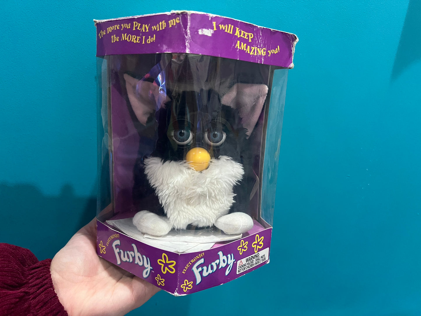 Vintage 1998 black & white Furby with packaging