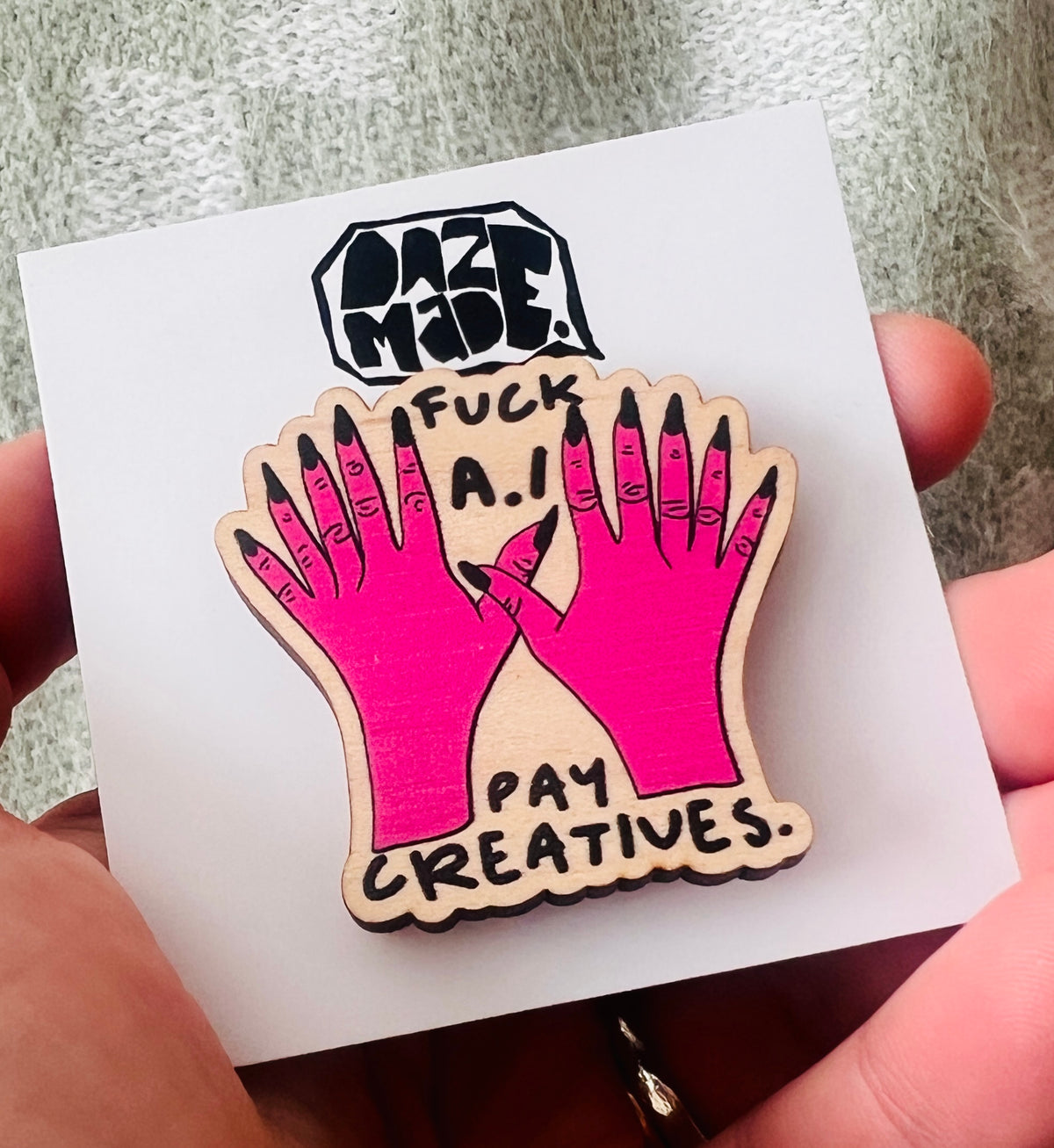 F**k AI wooden pin