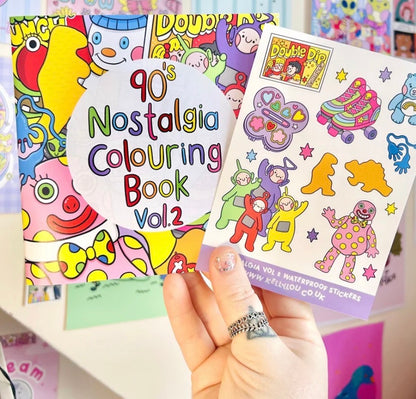 VOLUME 2 90's Nostalgia Colouring Book with free sticker sheet!