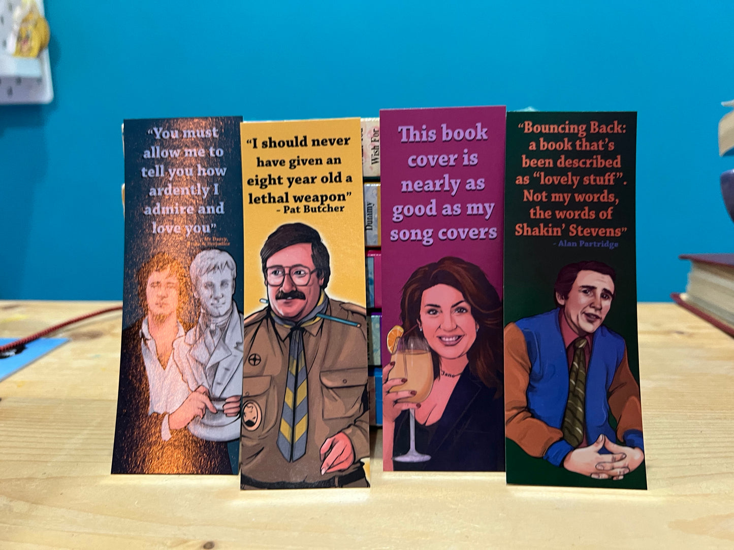 Pat Butcher / Jane McDonald / Mr Darcy / Alan Partridge inspired bookmarks