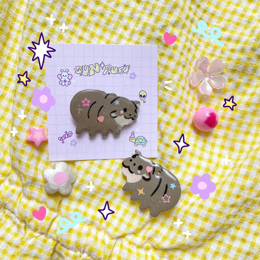 Pygmy Hippo Clay Pin badge