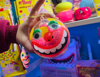 Giant hand painted Mr Blobby inspired Pom Pom bauble