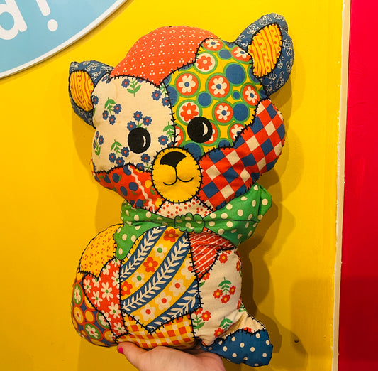 80’s patchwork style handmade plush cat cushion