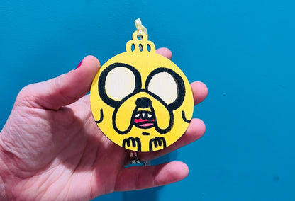 Hand painted Jake from Adventure Time inspired wooden bauble