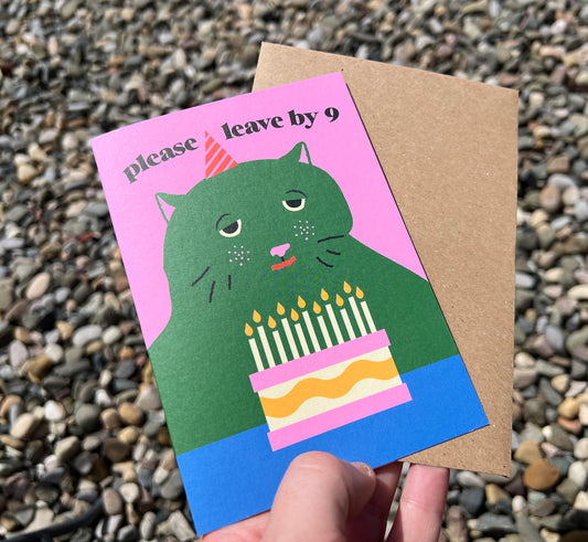 Funny Birthday Card -please leave by nine cat