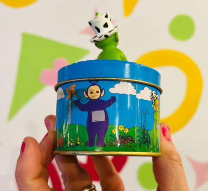 1996 Dipsy Teletubby sweet tin with lid (no sweets)