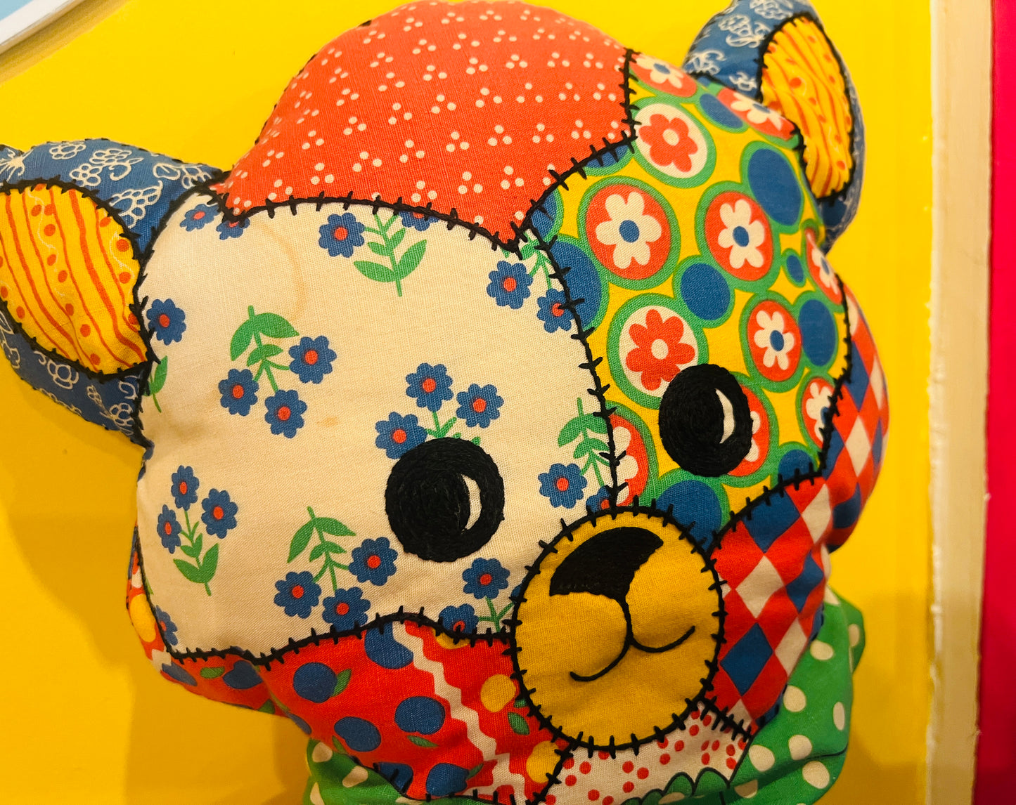 80’s patchwork style handmade plush cat cushion