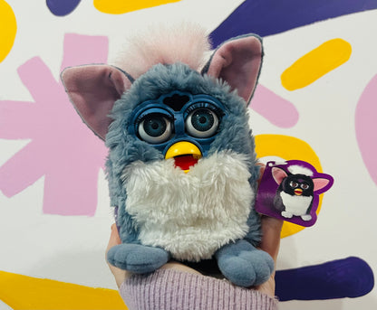 Vintage 1998 Elephant blue & white Furby with seat - moves but is voiceless