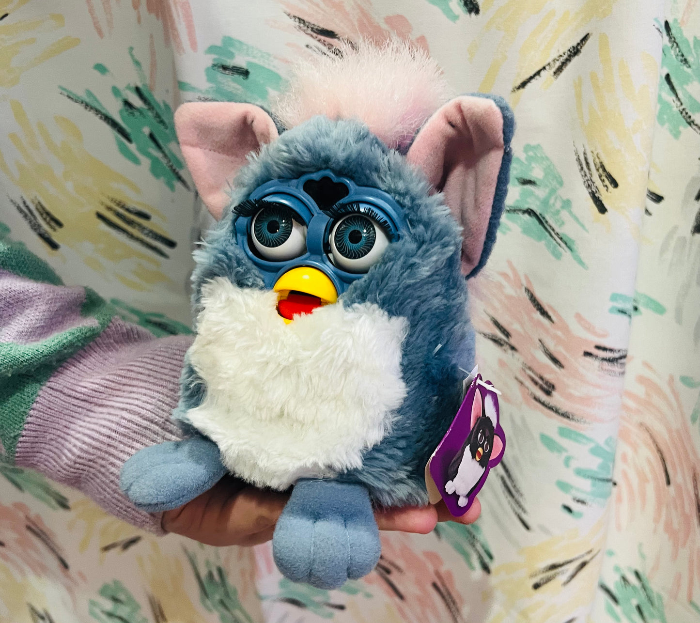 Vintage 1998 Elephant blue & white Furby with seat - moves but is voiceless