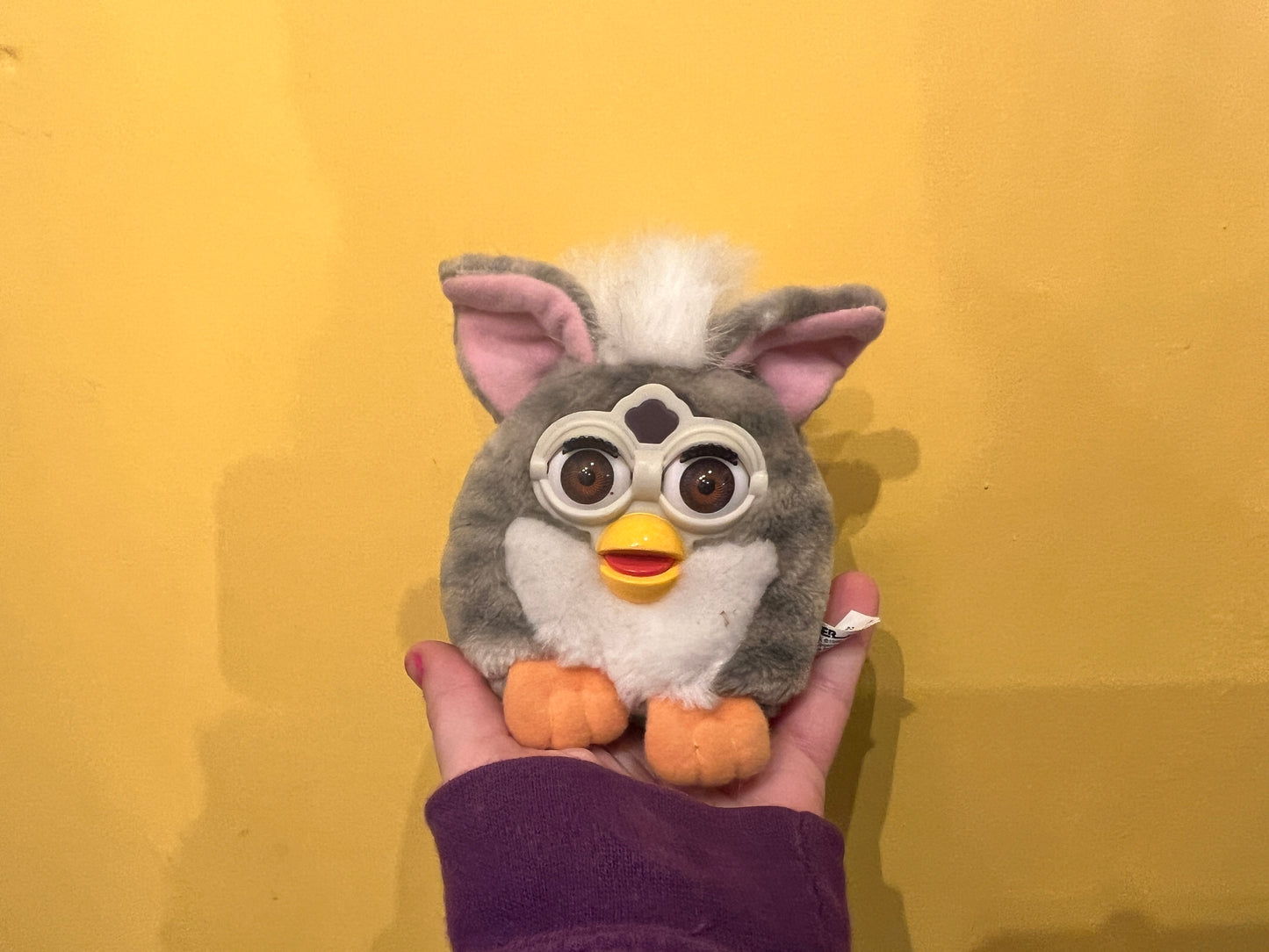 Furby grey with white belly beanie plush