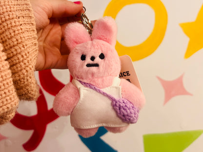 Pink rabbit PURPLE bag plushie keyring - comes with stickers!