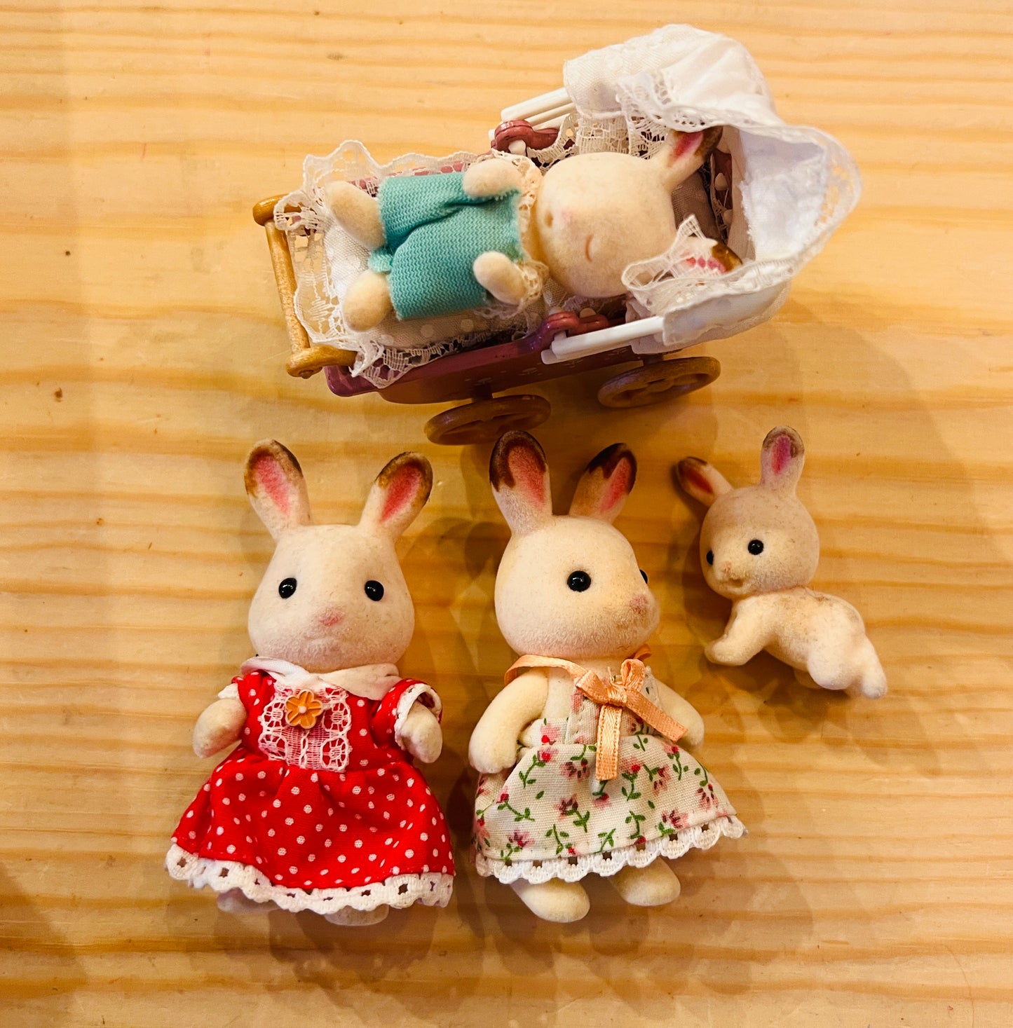 Sylvanian Rabbit family with pram