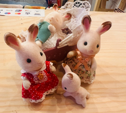 Sylvanian Rabbit family with pram