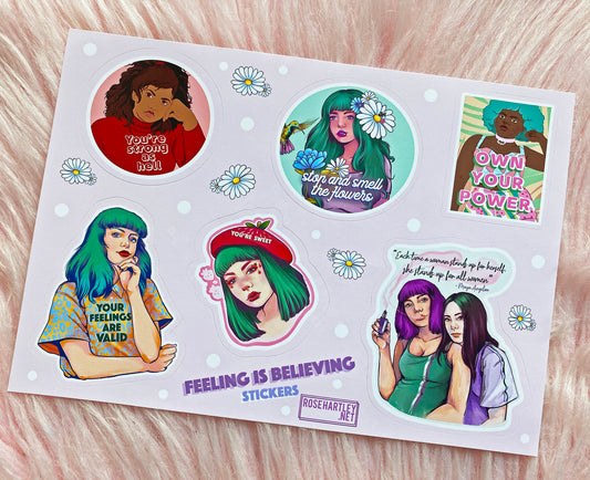 Self Love Feminist Inspired A5 Vinyl Sticker Sheet - 'Feeling Is Believing', Feminist, Mantra, Empowering - Valentines/Mother's Day