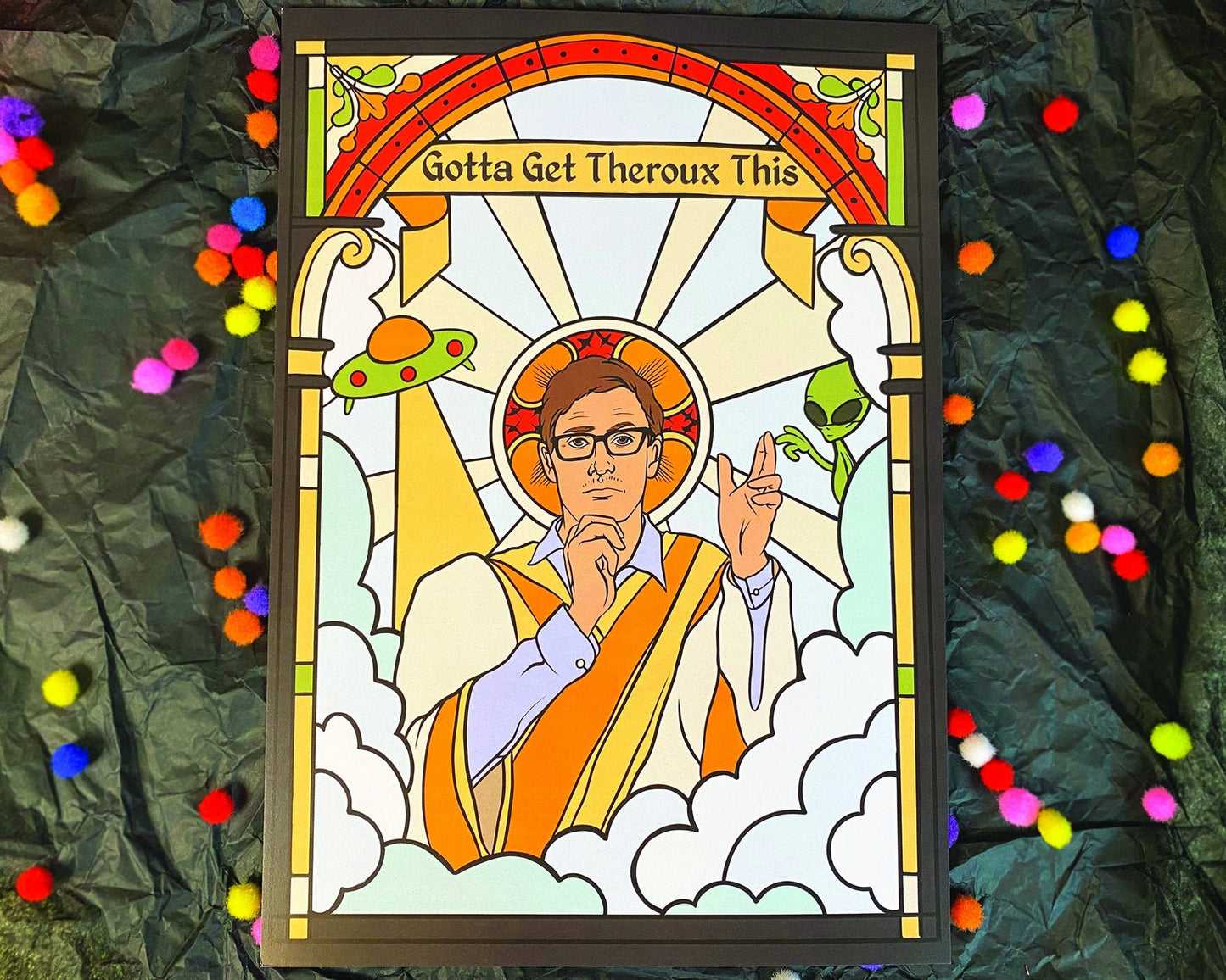 A4 print Saint Louis Theroux 'Gotta get Theroux This' Holy Stained Window Inspired print