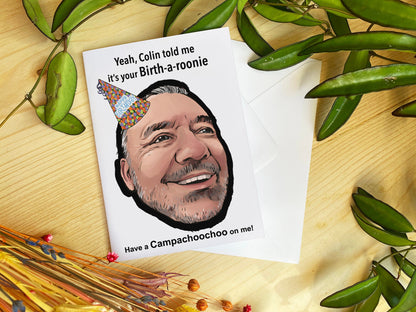 Bob Mortimer Train Guy inspired Birthday Card - Blank inside - Have a Campachoochooo me! - Personalised age -