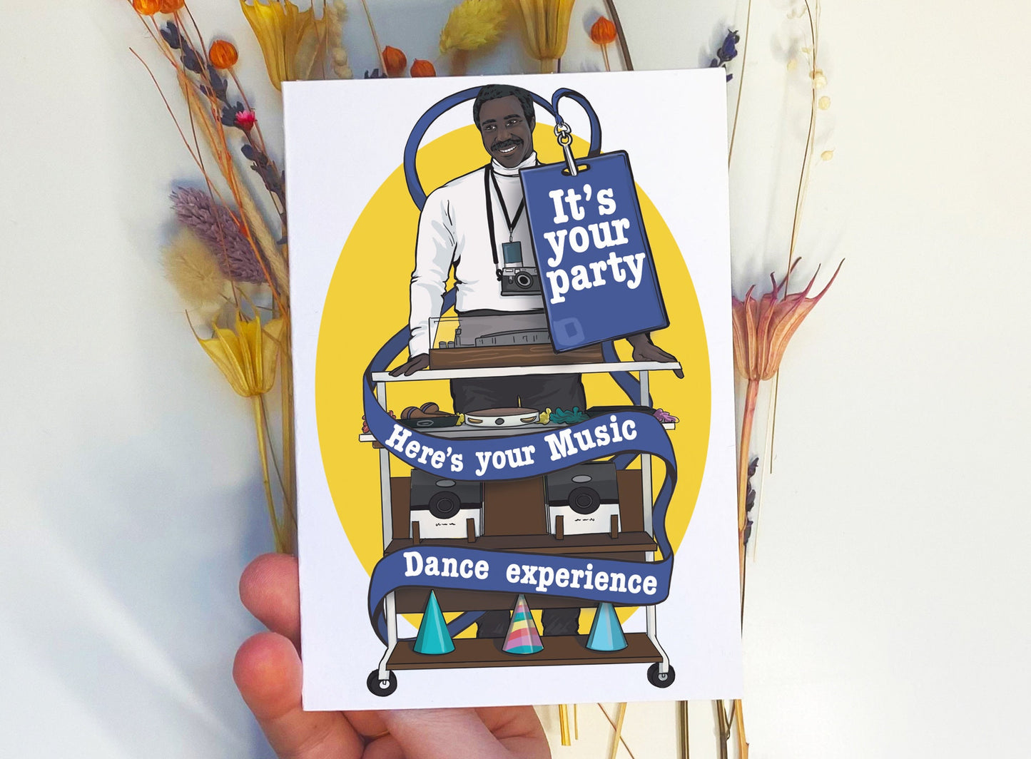 Severance inspired card - 'It's Your Party. Here's Your Music Experience'