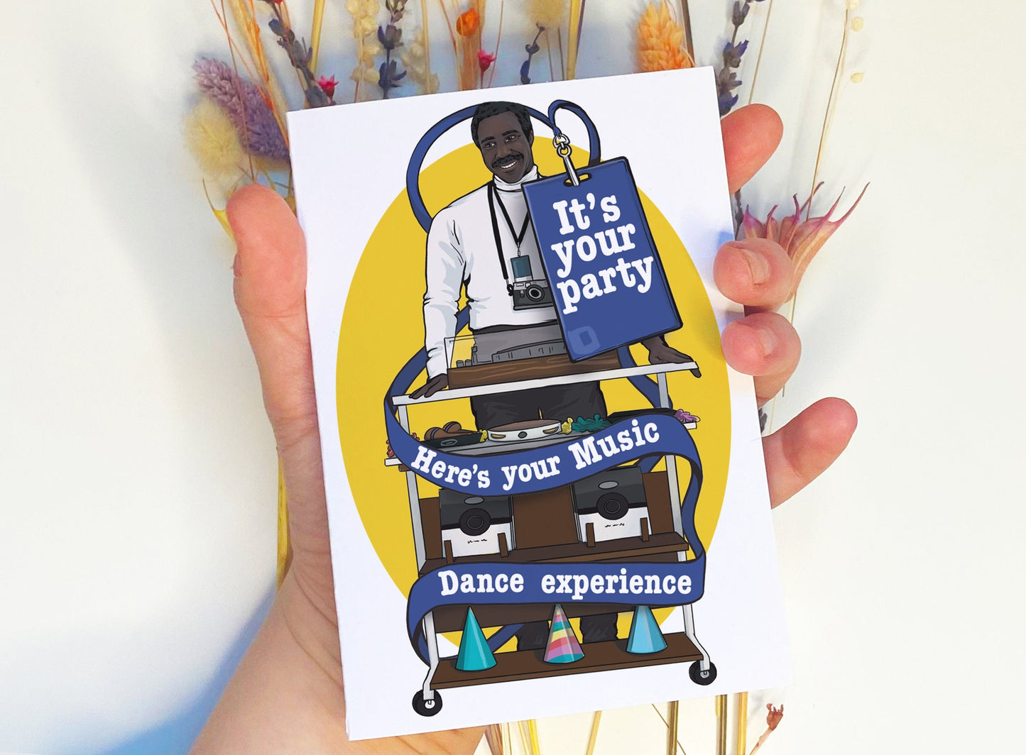 Severance inspired card - 'It's Your Party. Here's Your Music Experience'