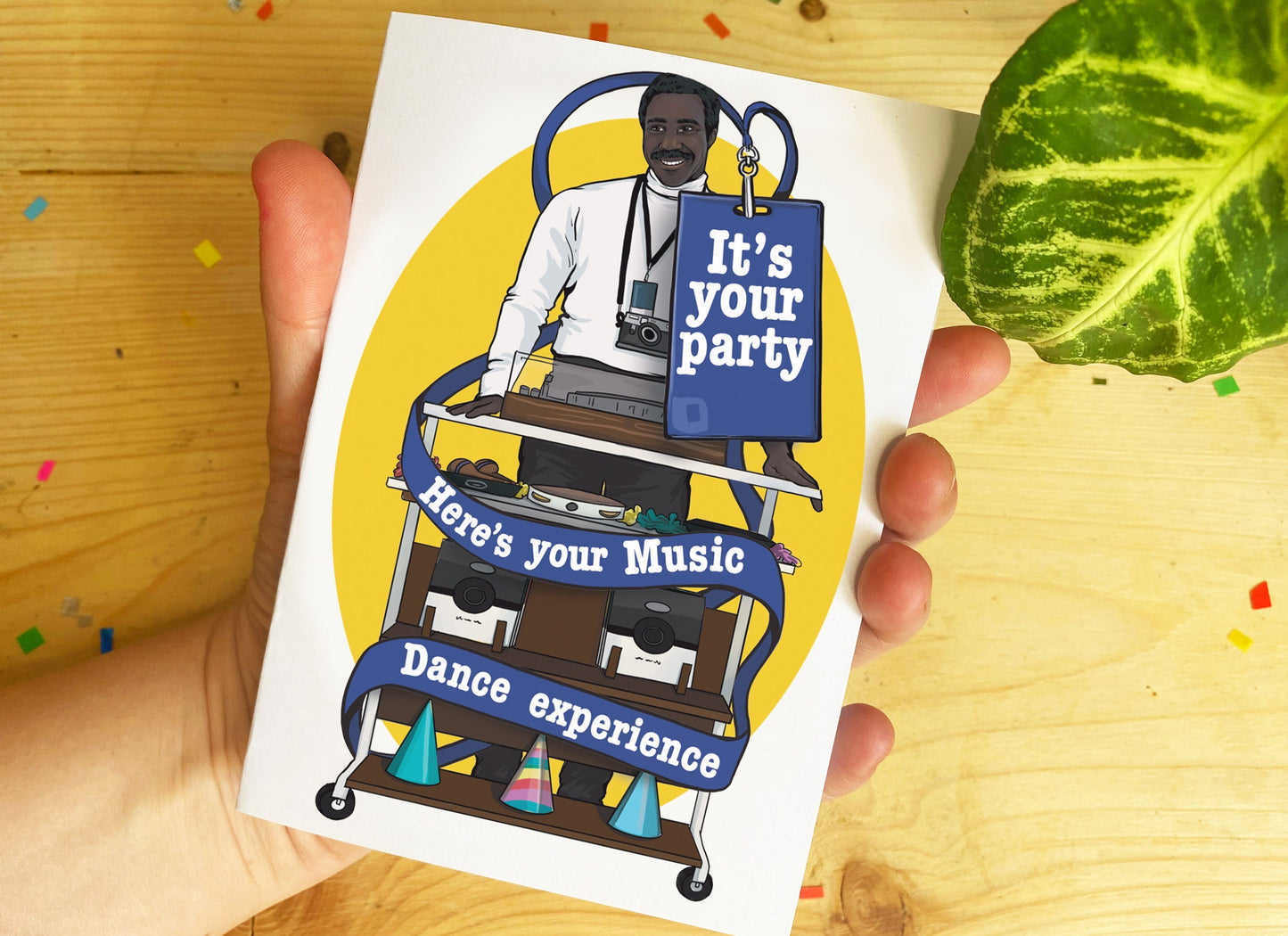 Severance inspired card - 'It's Your Party. Here's Your Music Experience'