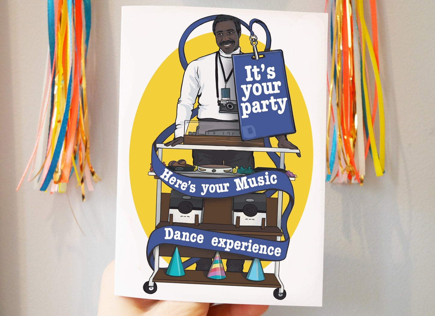 Severance inspired card - 'It's Your Party. Here's Your Music Experience'