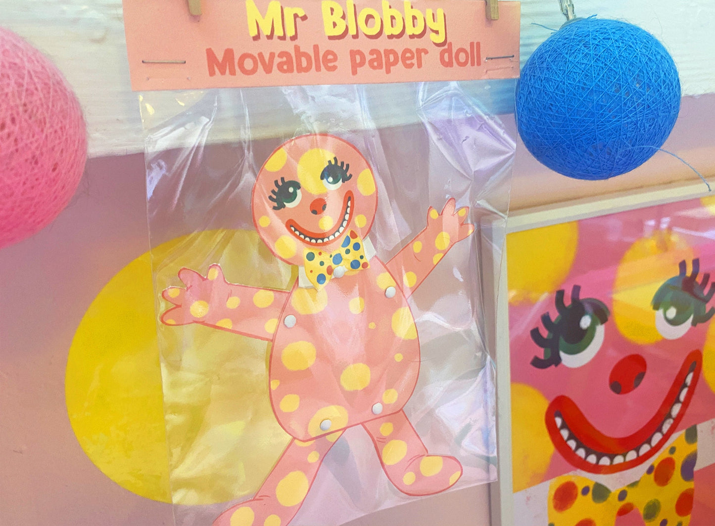 Mr Blobby 90's inspired movable paper doll - horror, craft, collectible toy, 1990's, Noel Edmonds, British, Humour, funny, Birthday gift