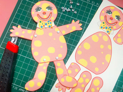 Mr Blobby 90's inspired movable paper doll - horror, craft, collectible toy, 1990's, Noel Edmonds, British, Humour, funny, Birthday gift